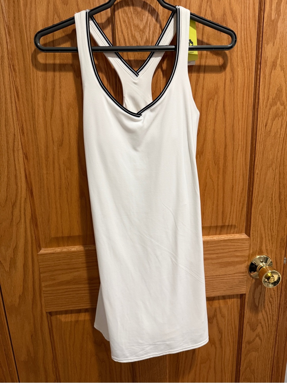 White Racerback Tank Dress with Black Trim built in shorts and shelf bra